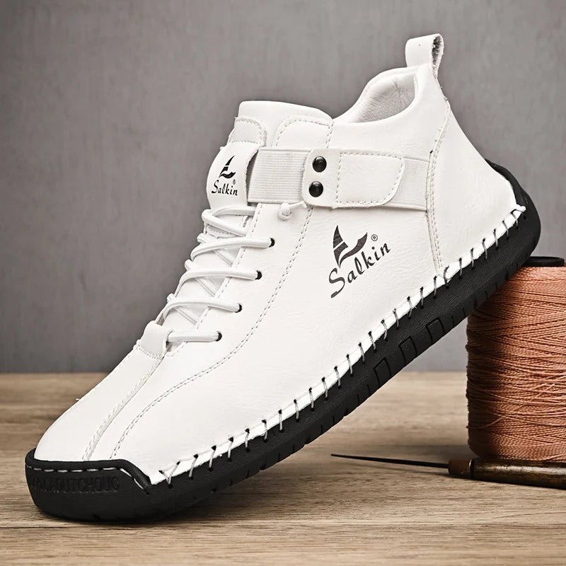 New 2025 Handmade Leather Casual Men Shoes Design Sneakers Man Breathable Leather Shoes Men Ankle Boots Outdoor