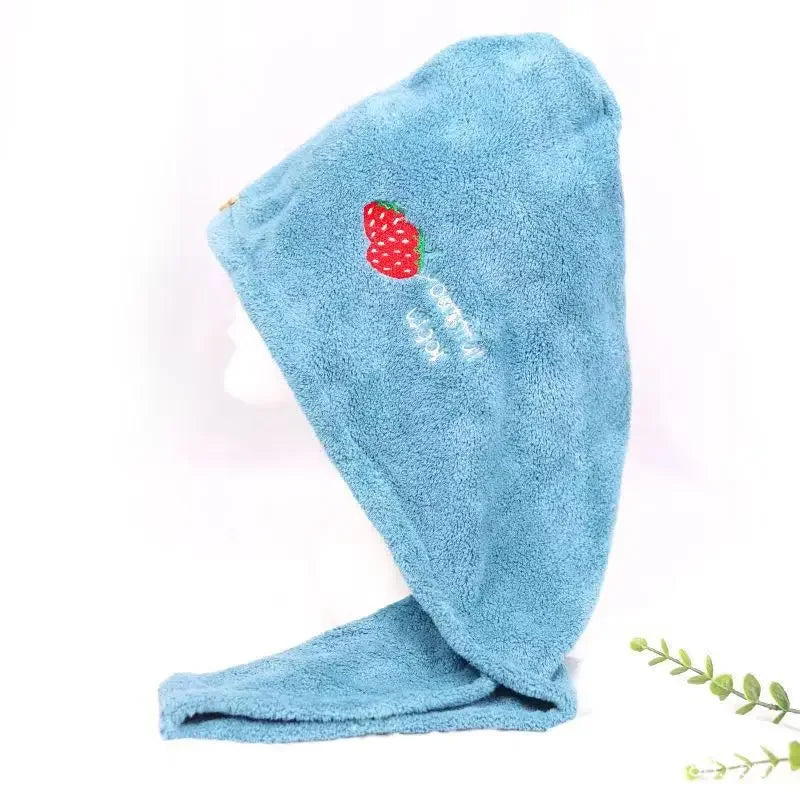 Coral plush thick dry hair cap cartoon embroidery absorbent triangle cap women's bath cap absorbent dry hair towel
