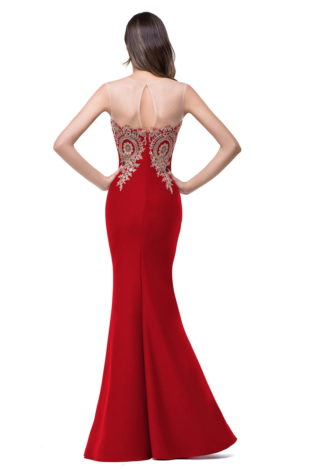 BABYONLINE Golden Appqulies Bridesmaid Dresses for Women Maxi Floor Length Mermaid Gowns Elegant Sweetheart Illusion Summer