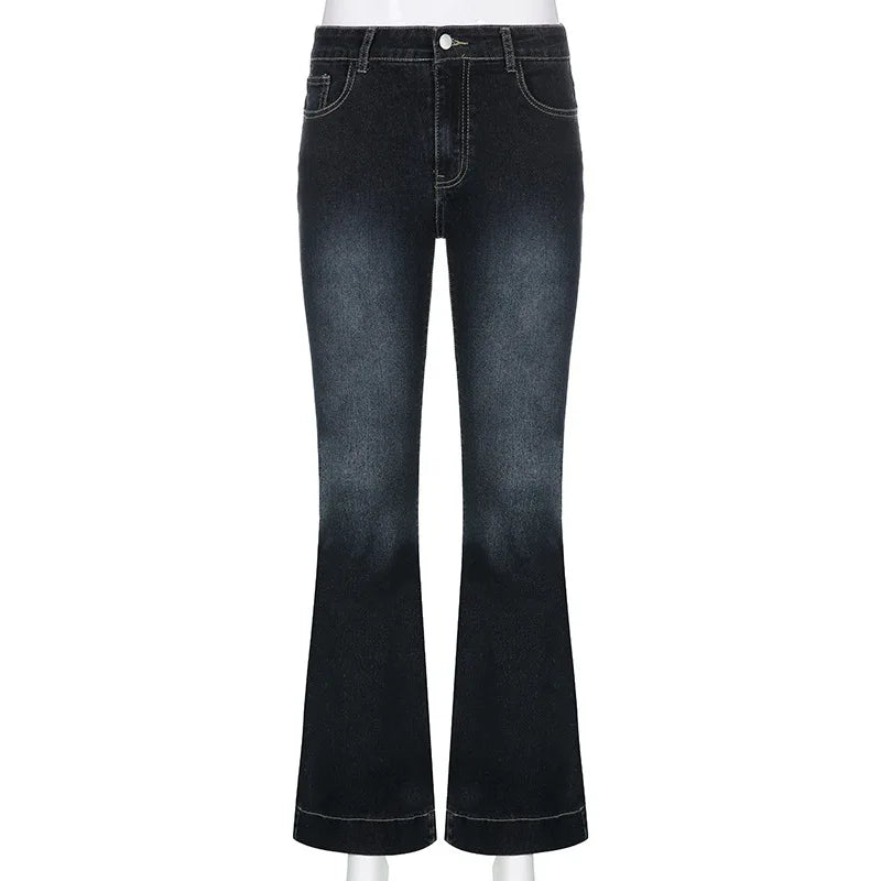 Kalevest Y2K High Street Low Rise Jeans Blue Women Pants Bootcut  Pockets Jeans Streetwear Low Waist Jeans Wide Leg Pants