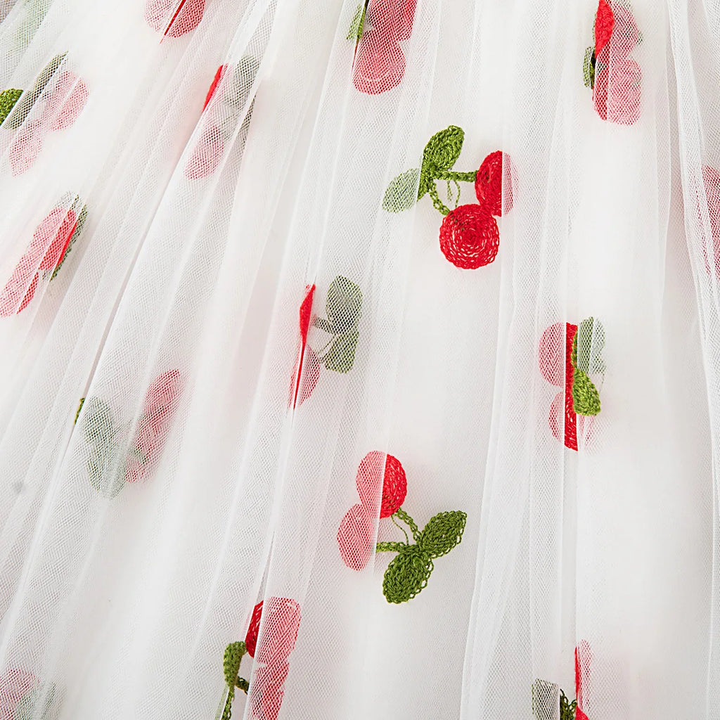 Summer New Girls' Dress Halter Small Flying Sleeve Embroidery Pattern Wings Sweet Princess Dress Mesh Princess Dress