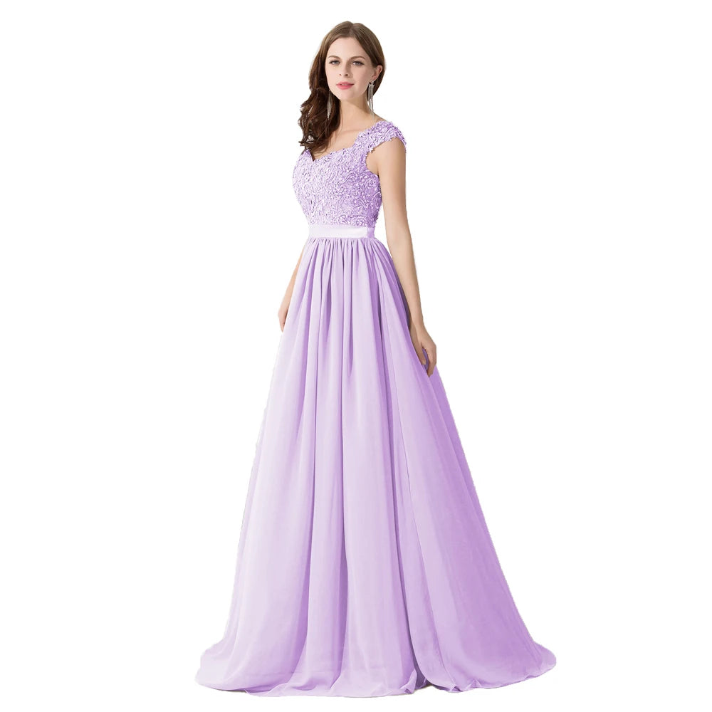 Hot Sale Elegant Long Bridesm Dress Women 2024 For Wedding A-line V Neck Floral Lace Sexy Sleeveless Back Hollow Evening Dress