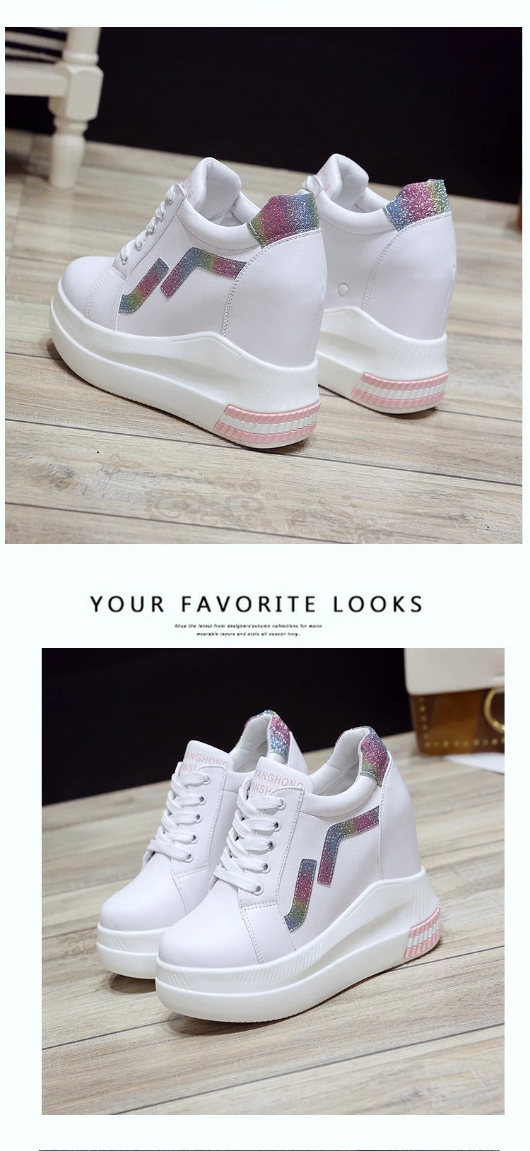 Women's Ankle Boots Autumn Leather Chunky Shoes Woman Platform Height Increased Sneakers 10.5CM Thick Sole Wedges White Boots