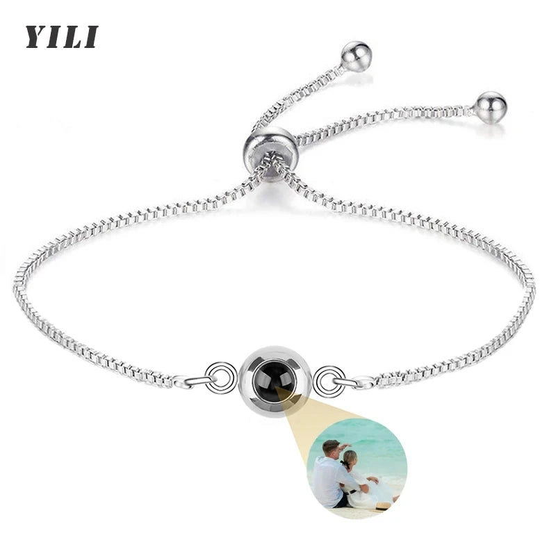 Custom Bracelet with Picture Inside Titanium Steel Cuban Link Chain Bracelet with Personalized Photo Projection for Men Women