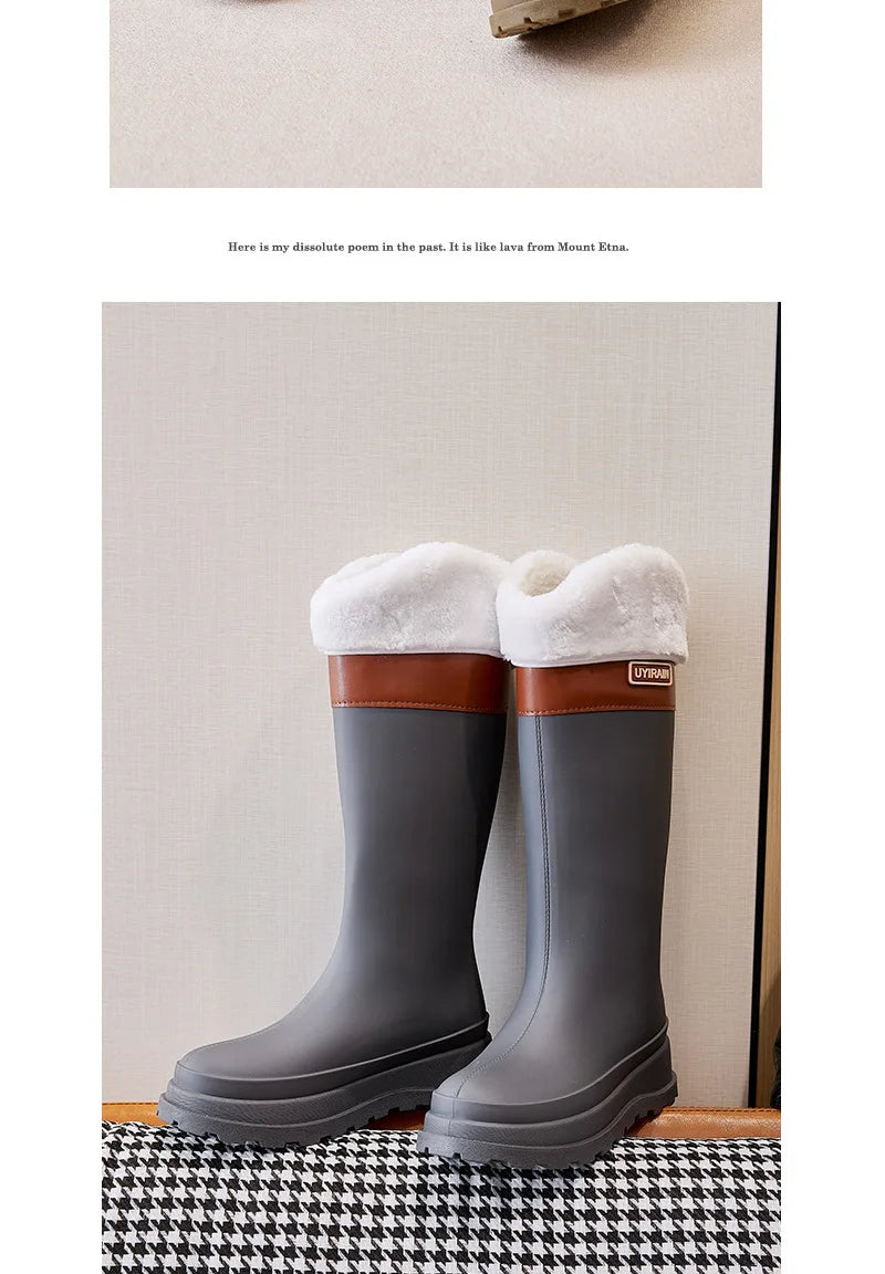 Adult Fashionable High-top Rain Boots Women's Waterproof and Non-slip Rain Boots for Outdoor Travel and Camping Cotton Warm Boot