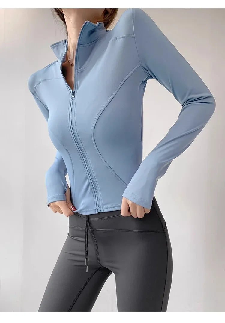 S-3XL Sun Quick Drying Sports Coat Women's Tight Top Yoga Jacket Long Sleeve Zipper Jacket Running Fitness Women's Jacket