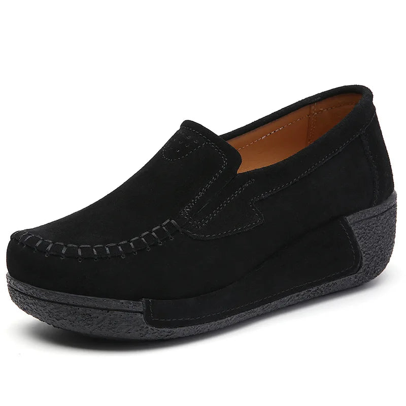 2022 Spring Autumn Women Flats Platform Loafers Ladies Genuine Leather Comfort Wedge Moccasins Orthopedic Slip On Casual Shoes