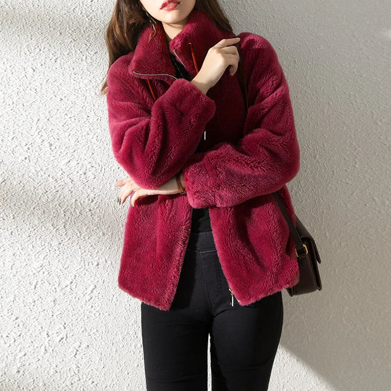 Women Autumn Winter Faux Fur Coats Zipper Cardigan Plush Thick Warm Coat Loose Oversized Outerwear Female Coral Fleece Overcoat