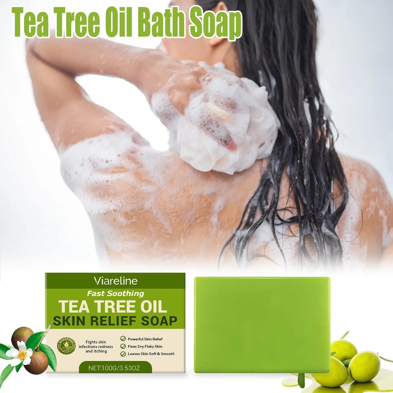 Tea Tree Oil Soap Bar Deep Cleansing Body Face Wash Oil Control Refresh Skin Comfort Bathing Comfort Moisturizing Skin Care