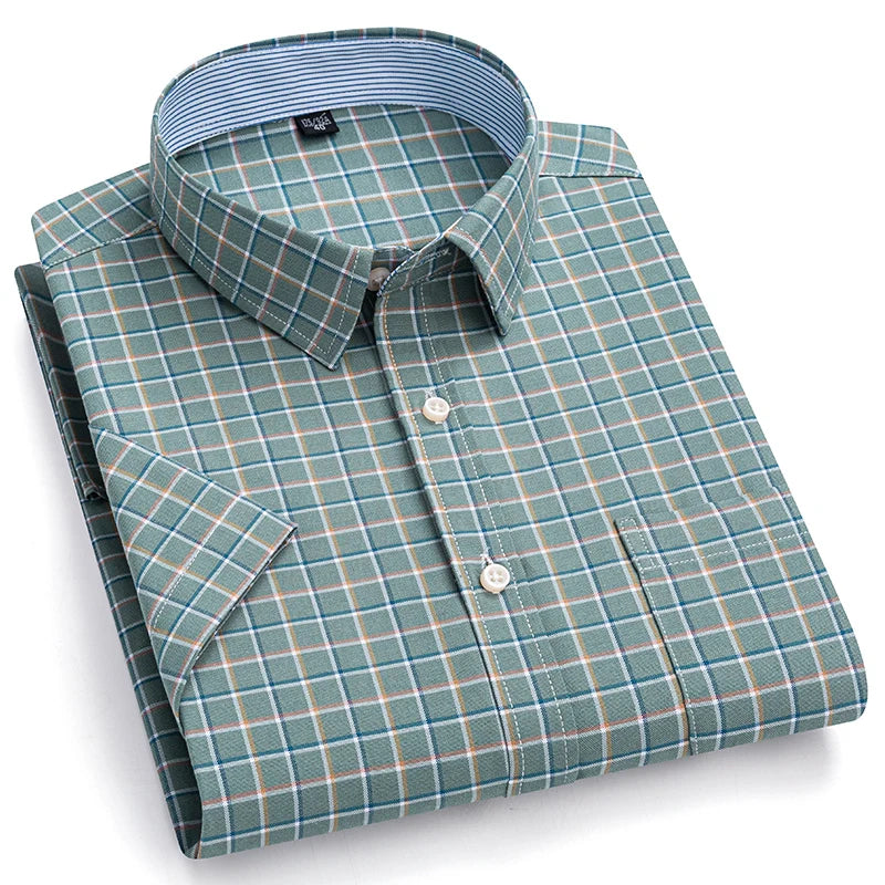 100% Pure Cotton Oxford Shirt For Men’s Short Sleeve Solid Stripe Leisure Embroidered Horse Social Business Formal Dress Shirts