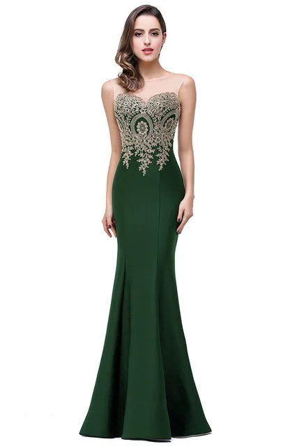 BABYONLINE Golden Appqulies Bridesmaid Dresses for Women Maxi Floor Length Mermaid Gowns Elegant Sweetheart Illusion Summer