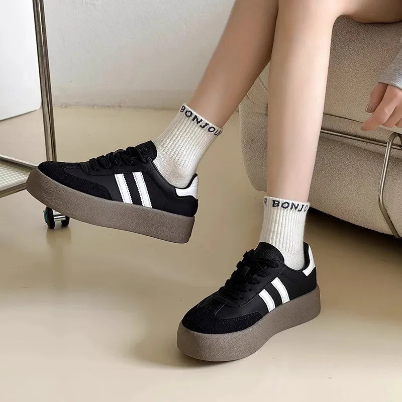 Sports shoes thick sole casual board shoes women 2024 new cowhide everything soft sole inside increase de training shoes