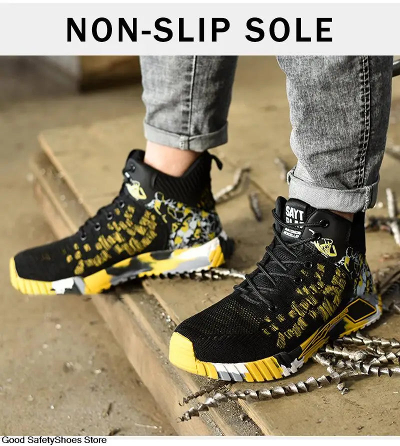 Work Safety Boots Men Work Shoes Steel Toe Safety Shoes Men lightweight Indestructible Boots Anti-puncture Work Sneakers Male