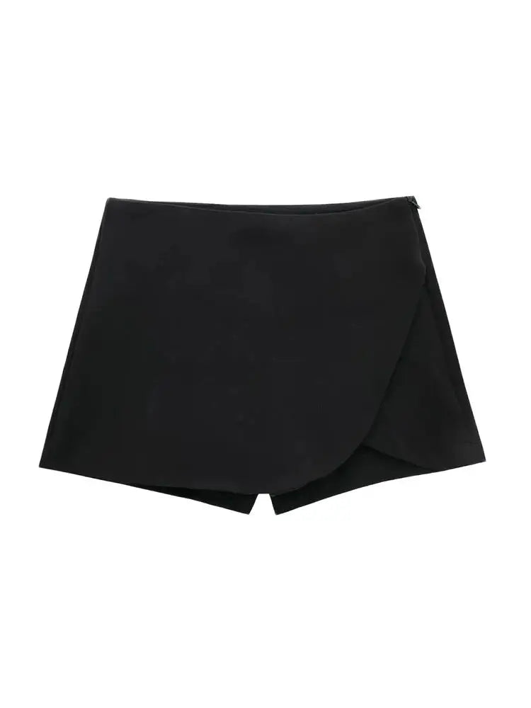 Women Fashion Pareo Style Shorts Skirts Vintage High Waist Side Zipper Female Skort Mujer