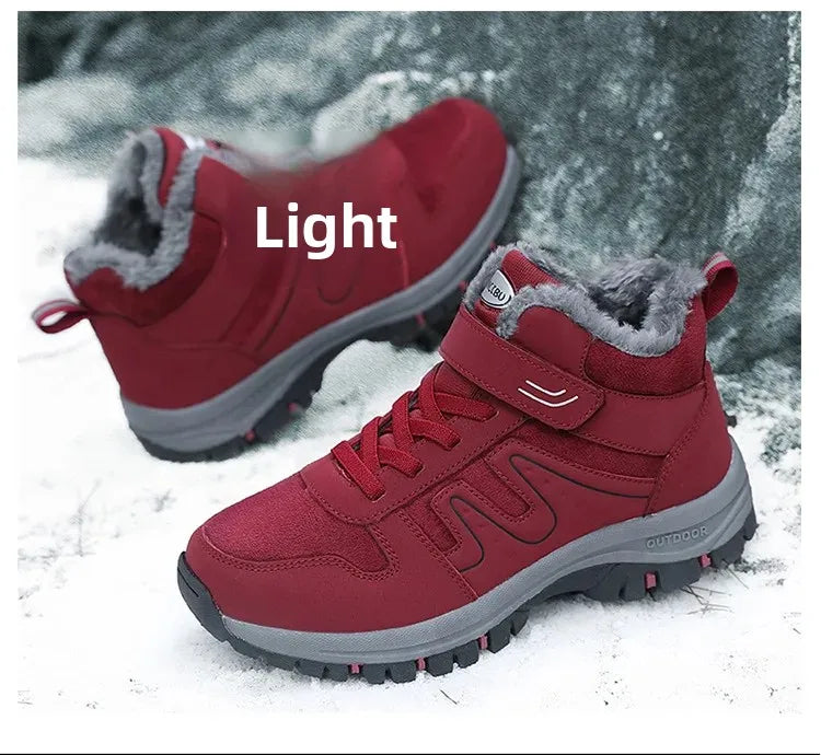 Winter High Top Snow Boots Men's Cotton Shoes Warm Fleece Lined Outdoor Anti-slip Casual Flats for Elderly And Middle-aged