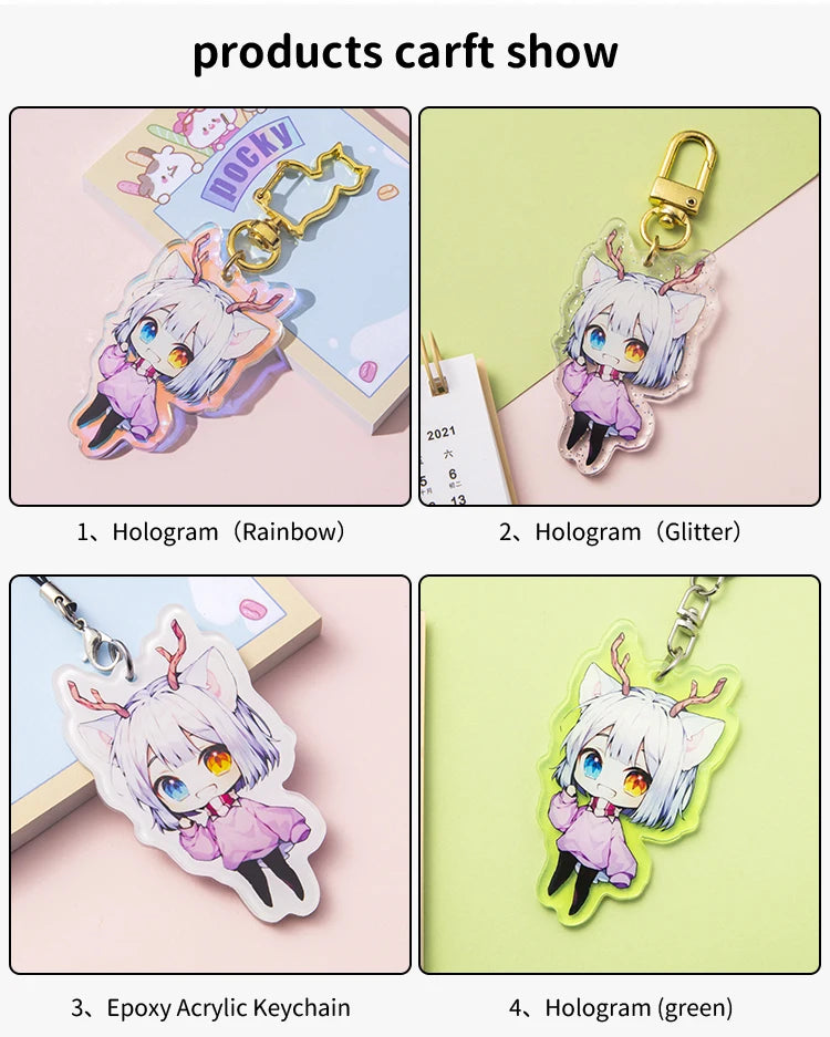 Personalized Keychains Designer Custom Cartoon Llavero Key Chain Photo Customized Anime Charms Hologram Clear Acrylic Key Rings