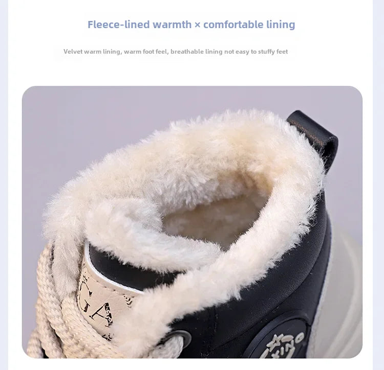 Women's Winter 2023 New Style Flat Boots Fleece Lined Thickened Warm Cotton Shoes High Top Little White Shoes Hx-q037