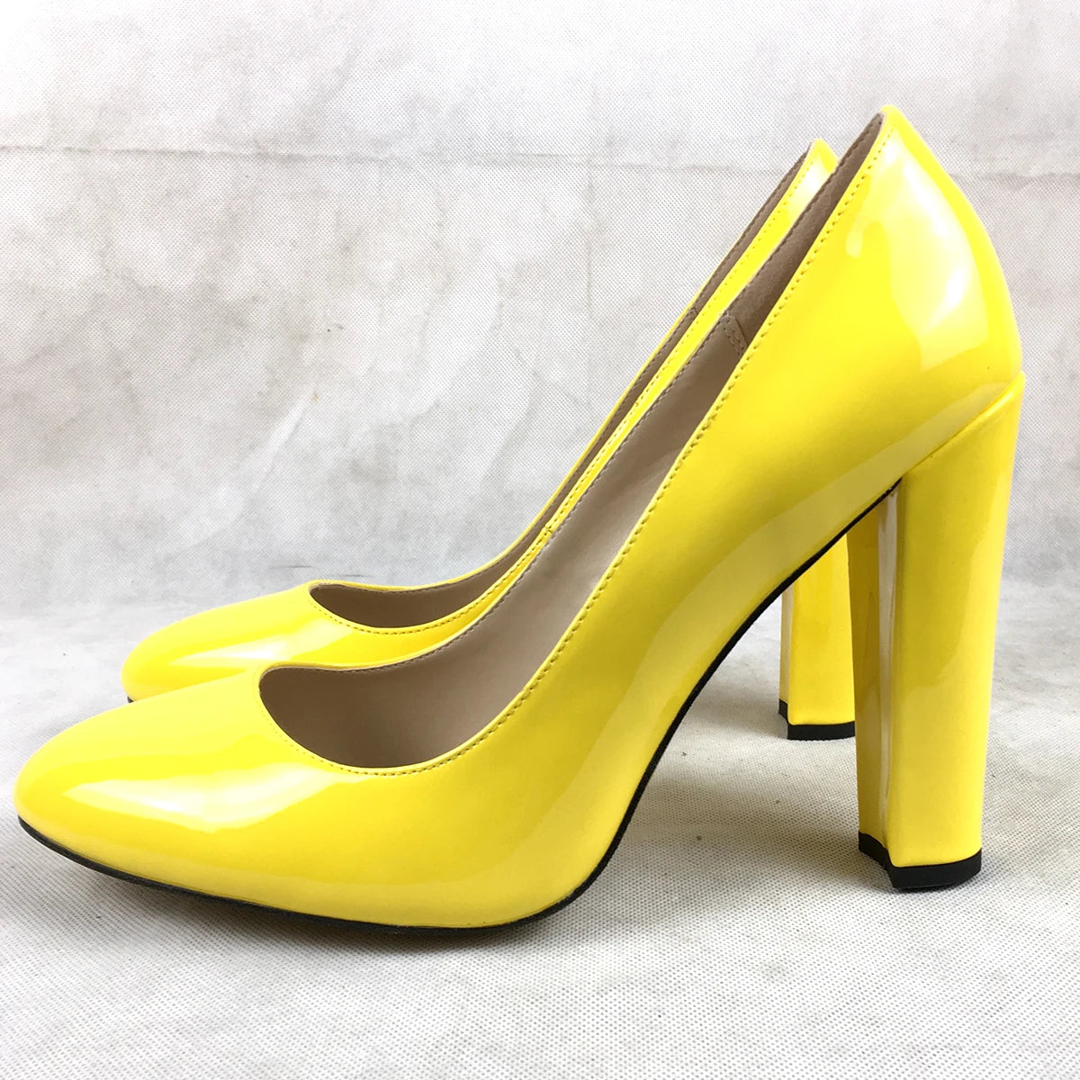 Women Patent Round Toe Block Heel High Heel Pumps Office Work Shoes Multi-color