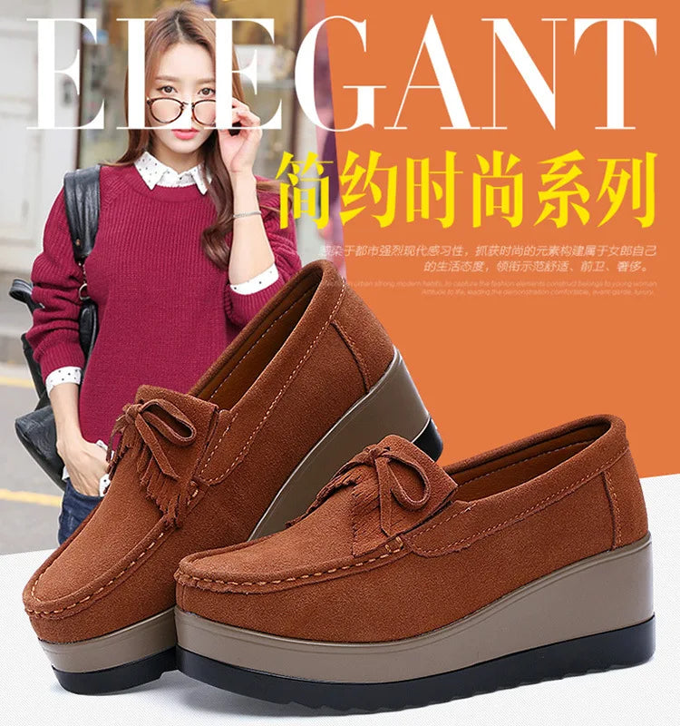 Fashon Green Suede Shoes of Women 2025 Spring Platform Leather Flats Slip on Sneakers Designer Tassel Fringe Loafer Moccasins