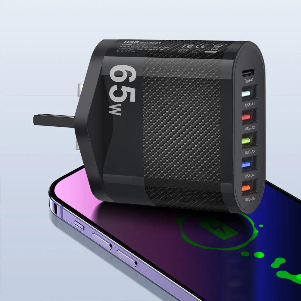 3.1A 5 Ports USB Charger PD Fast Charging Adapter For iPhone Xiaomi Samsung Mobile Phone EU/US/UK Plug Charge QC3.0 Wall Charger