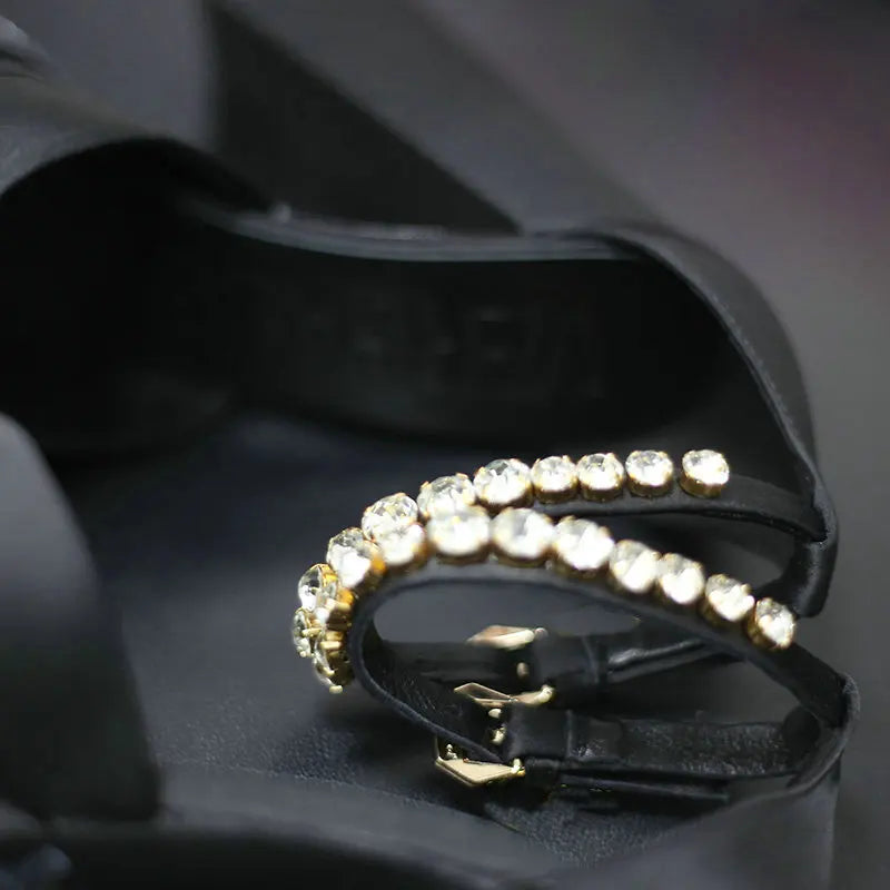 High Heels Women 2025 New Fashion Show 15cm Personality Super High Heel Waterproof Square Head Black Silk Runway Shoes