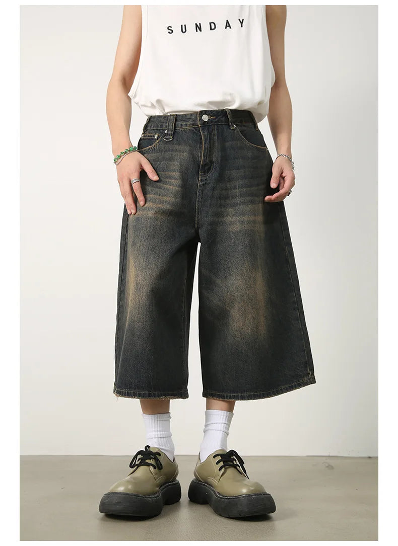 Women's Retro Wide Leg Baggy Casual Denim Shorts Harajuku Aesthetic High Waist Loose Shorts 2024 Summer Fashion Punk Shorts