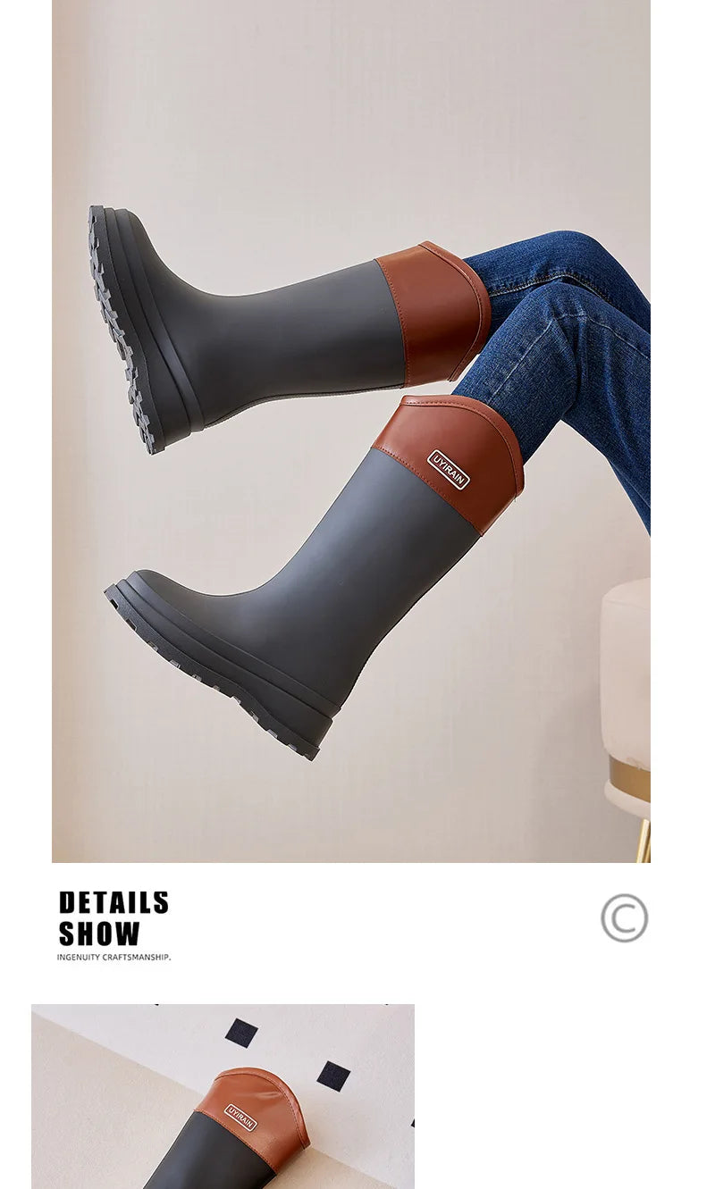 Adult Fashionable High-top Rain Boots Women's Waterproof and Non-slip Rain Boots for Outdoor Travel and Camping Cotton Warm Boot