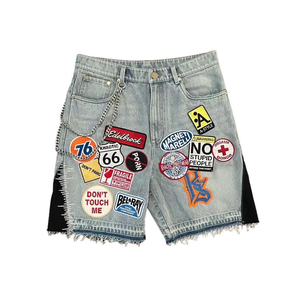 Harajuku Hip Hop Cartoon Denim Shorts Women Embroidery Patchwork Baggy Short American 2000s Y2k Jeans Low Waist Sports Shorts