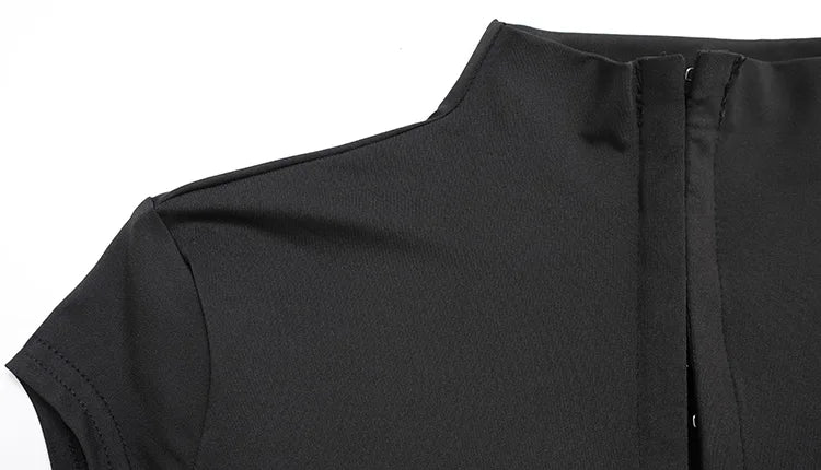 CNYISHE Solid Butoon High Collar Short Sleeve Women Dresses Sheath Trendy Chic Sexy Club Hot Girl Hip Wrap Outfits Female Skinny