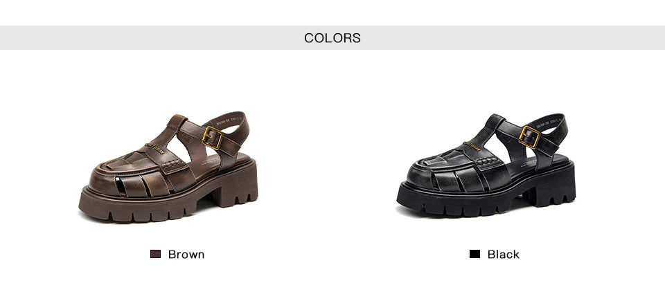BEAUTODAY Gladiator Platform Sandals Women Solid Buckle T-Strap Thick Sole Retro Rome Summer Beach Ladies Shoes Handmade 38260