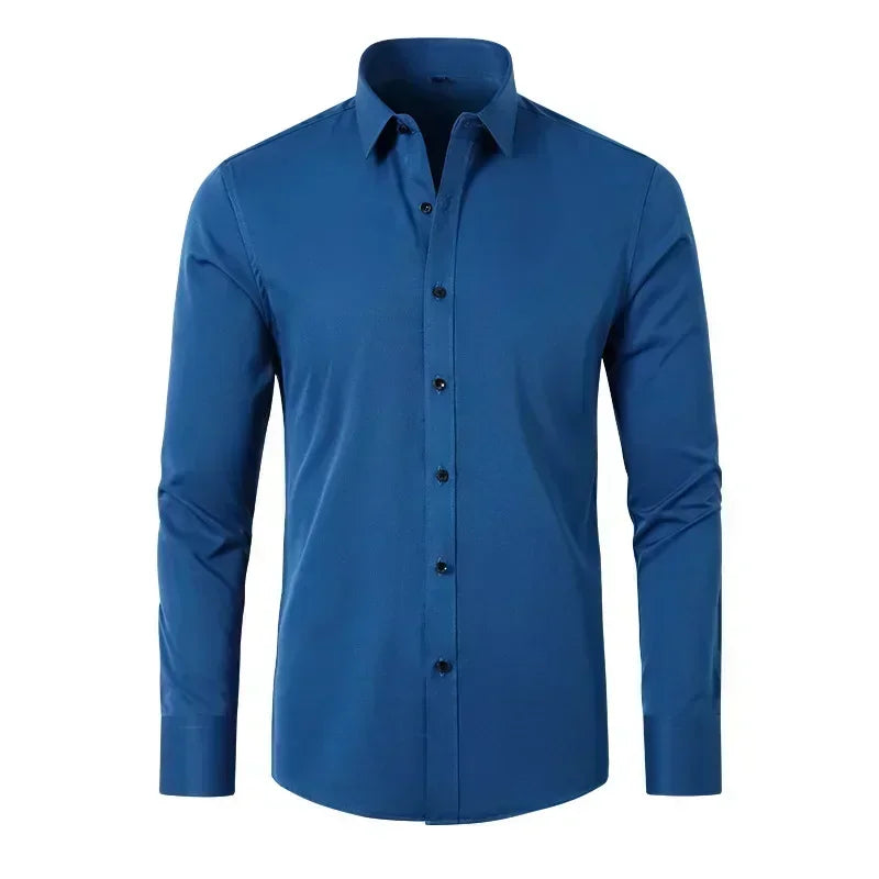 Micro elastic men's long sleeved shirt, silky and not easily wrinkled, high-quality men's shirt, plus size shirt