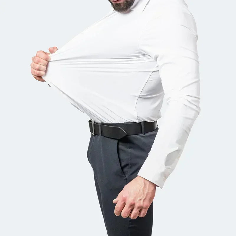 Micro elastic men's long sleeved shirt, silky and not easily wrinkled, high-quality men's shirt, plus size shirt