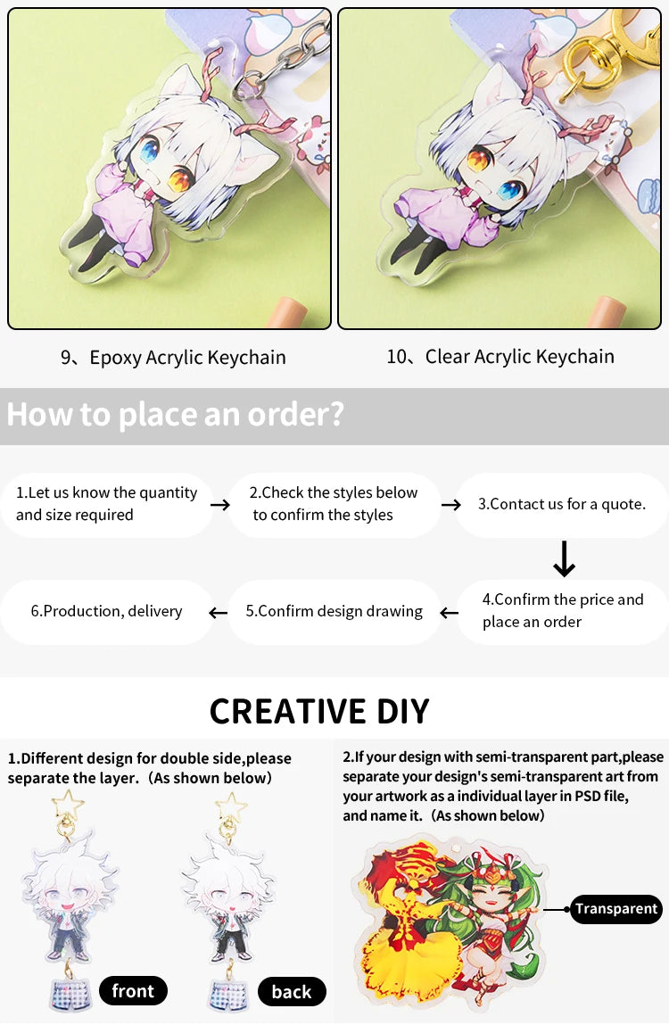 Personalized Keychains Designer Custom Cartoon Llavero Key Chain Photo Customized Anime Charms Hologram Clear Acrylic Key Rings