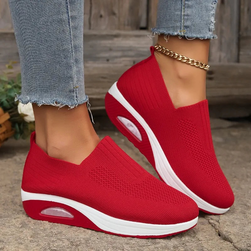 2025 Summer Fashion Mesh Breathable Sneakers Casual Solid Color Thick-soled Wedge Shoes Comfortable Walking Vulcanized Shoes