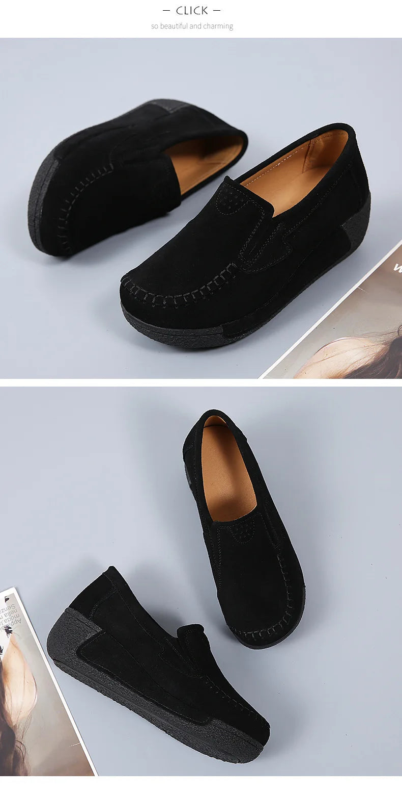 2022 Spring Autumn Women Flats Platform Loafers Ladies Genuine Leather Comfort Wedge Moccasins Orthopedic Slip On Casual Shoes