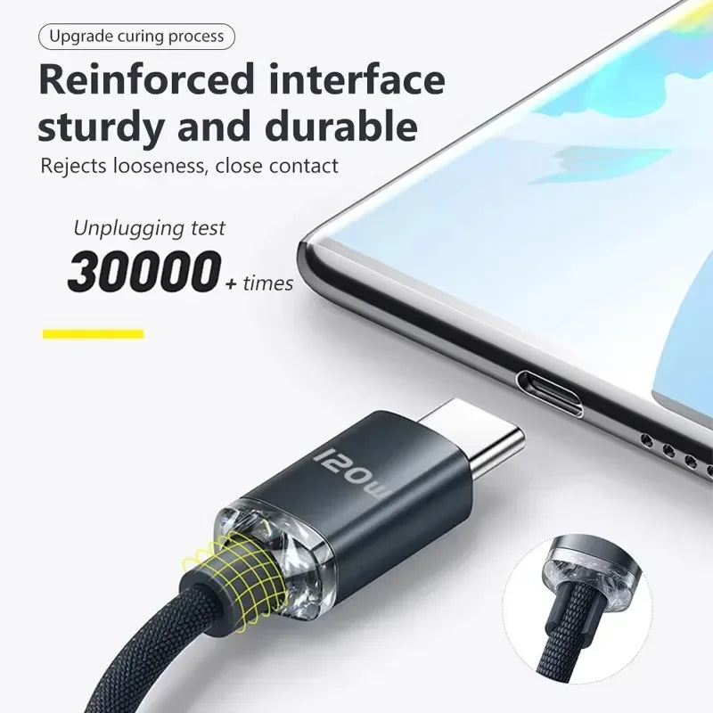 120W Cable Super Fast Charging USBA To Type C To USBC Cable PD USB C Quick Charge Data Cord For iPhone Xiaomi OPPO Samsung