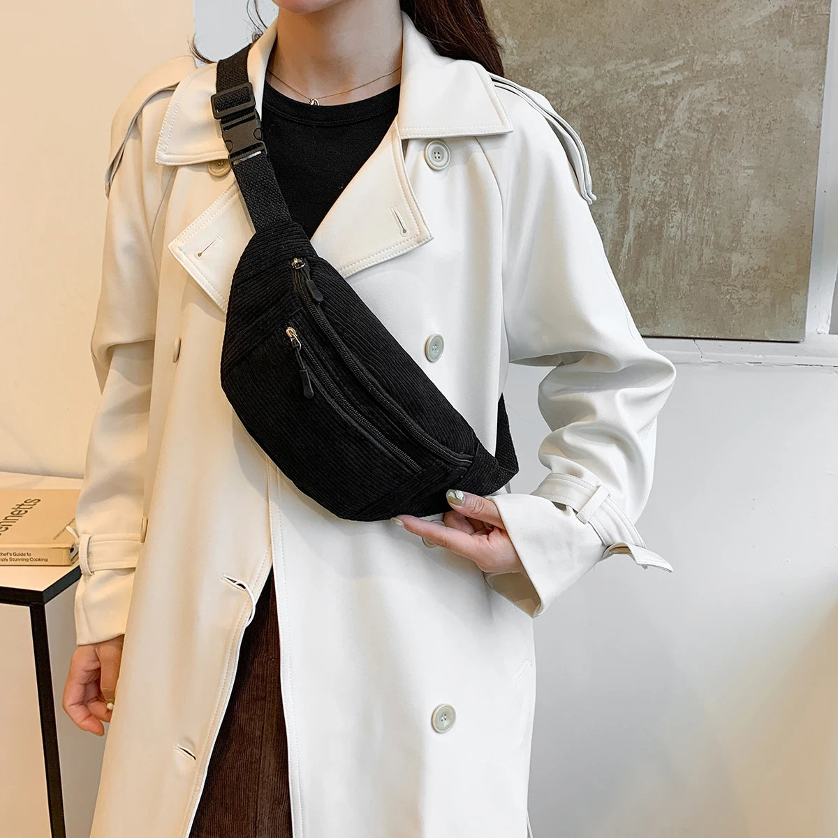 Casual Corduroy Belt Bags for Men Women Fashion Fanny Pack Female Banana Waist Bag Hip Purse Shoulder Crossbody Chest Bag Pocket
