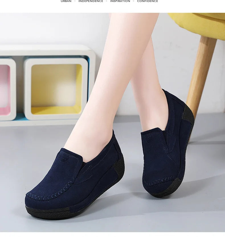 2022 Spring Autumn Women Flats Platform Loafers Ladies Genuine Leather Comfort Wedge Moccasins Orthopedic Slip On Casual Shoes