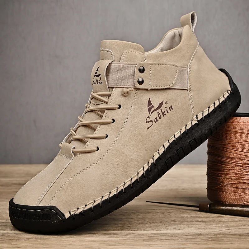 New 2025 Handmade Leather Casual Men Shoes Design Sneakers Man Breathable Leather Shoes Men Ankle Boots Outdoor