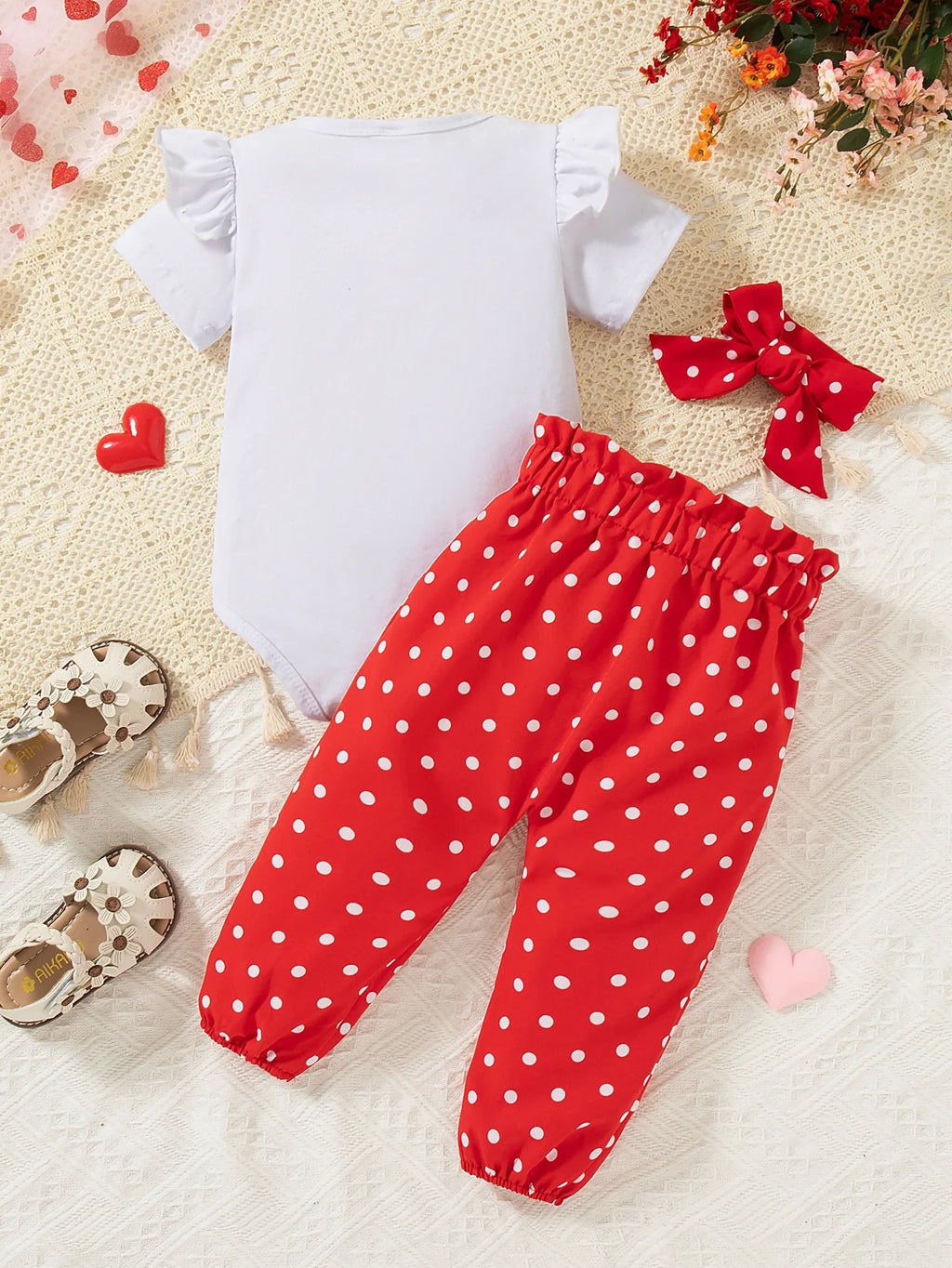 3PCS Newborn Baby Girl Clothes Set Love Heart Long Sleeve Romper+Pant+Headband Fashion Outfits for Toddler Girl 0-18 Months