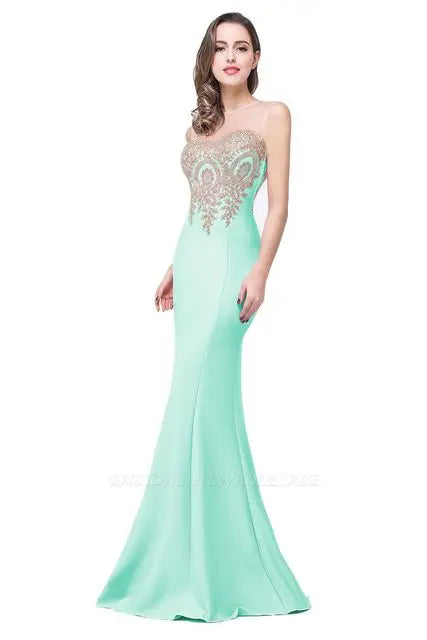 BABYONLINE Golden Appqulies Bridesmaid Dresses for Women Maxi Floor Length Mermaid Gowns Elegant Sweetheart Illusion Summer