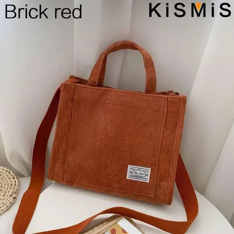 Fashionable Corduroy Shoulder Bag for Women Large Capacity Handbag Portable Small Square Crossbody Bag Trendy Style