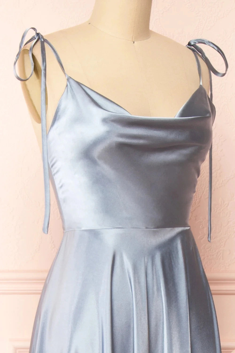 BABYONLINE Elegant Bridesmaid Dress Cowl Neck Adjusted Spaghetti Silky-satin Fabric A-line Silhouette Wedding Women Long Gown