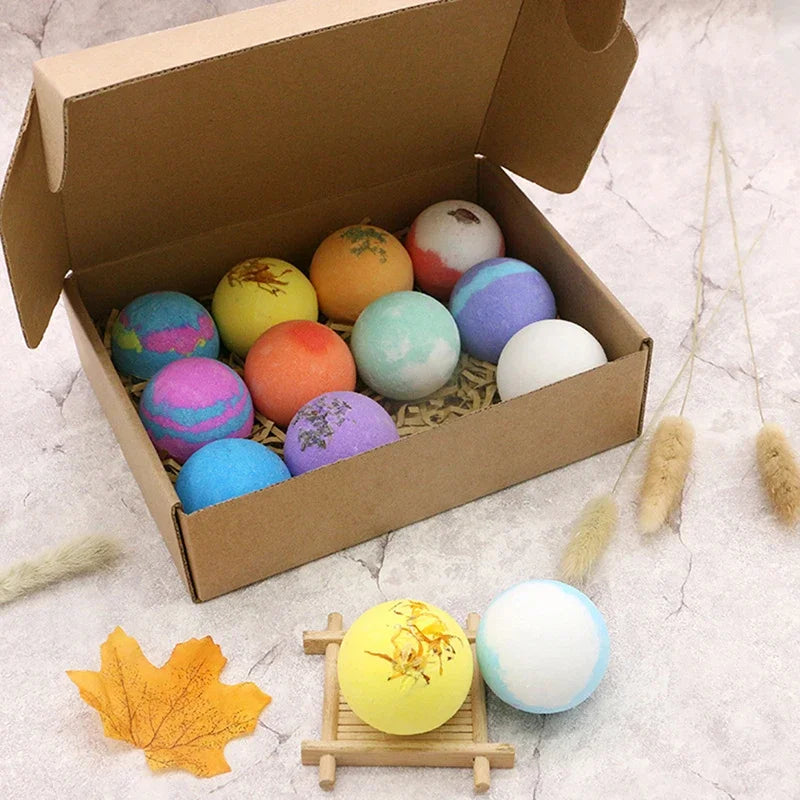 12Pcs/set Bath Bubble Ball Kit Essential Oil Bath Salts Skin Care Exfoliating Moisturizing Shower Bath Balls Accessories