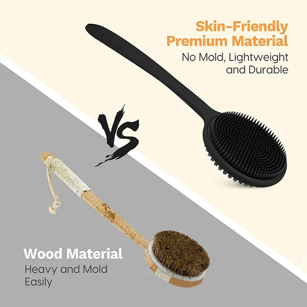 Soft Silicone Body Scrubber Back Brush Bath Shower Brush with Handle Exfoliating Back Scrub Skin Massager Body Care Bath Supplie