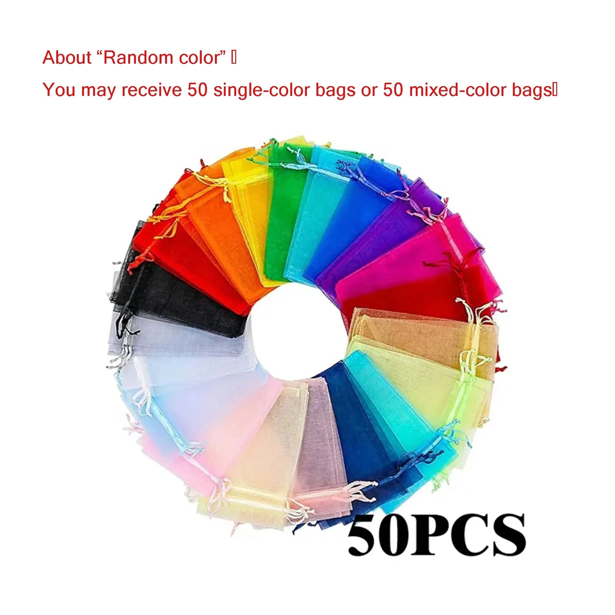 50pcs/Lot Multicolor Jewelry Packaging Bag 7*9 11*16 15*20cm Organza Bags Gift Storage Wedding Drawstring Pouches Wholesales