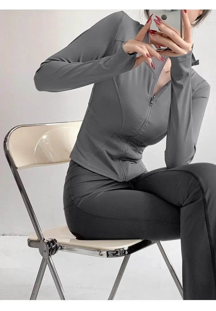 S-3XL Sun Quick Drying Sports Coat Women's Tight Top Yoga Jacket Long Sleeve Zipper Jacket Running Fitness Women's Jacket