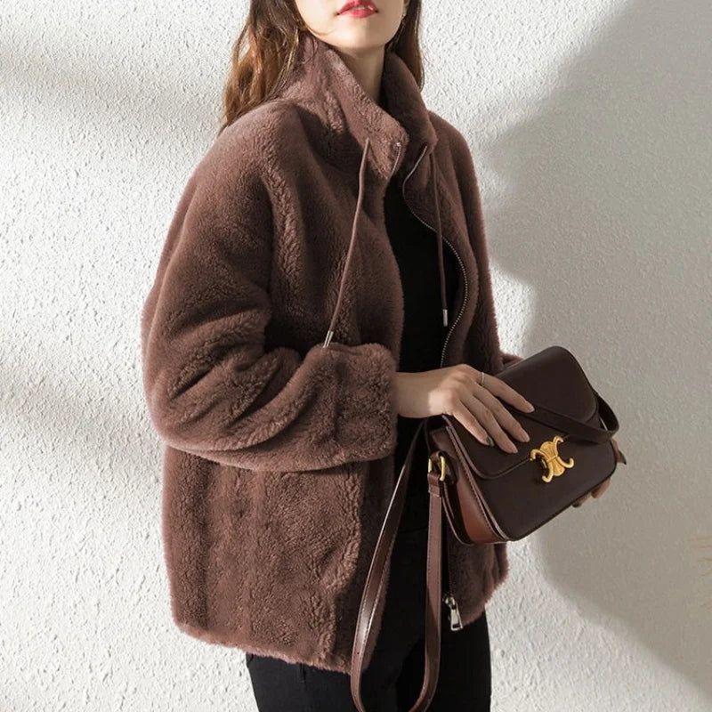Women Autumn Winter Faux Fur Coats Zipper Cardigan Plush Thick Warm Coat Loose Oversized Outerwear Female Coral Fleece Overcoat