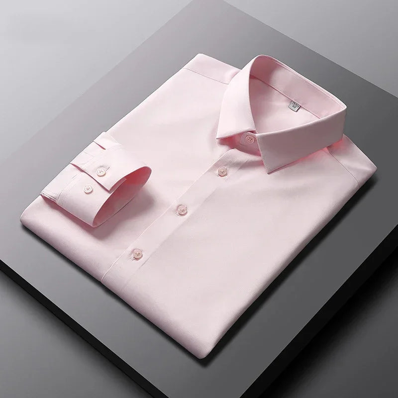 New Men's Business Casual Long Sleeved Solid Color Shirt Wrinkle Resistant Wrinkle Free Comfortable All Season Versatile Top