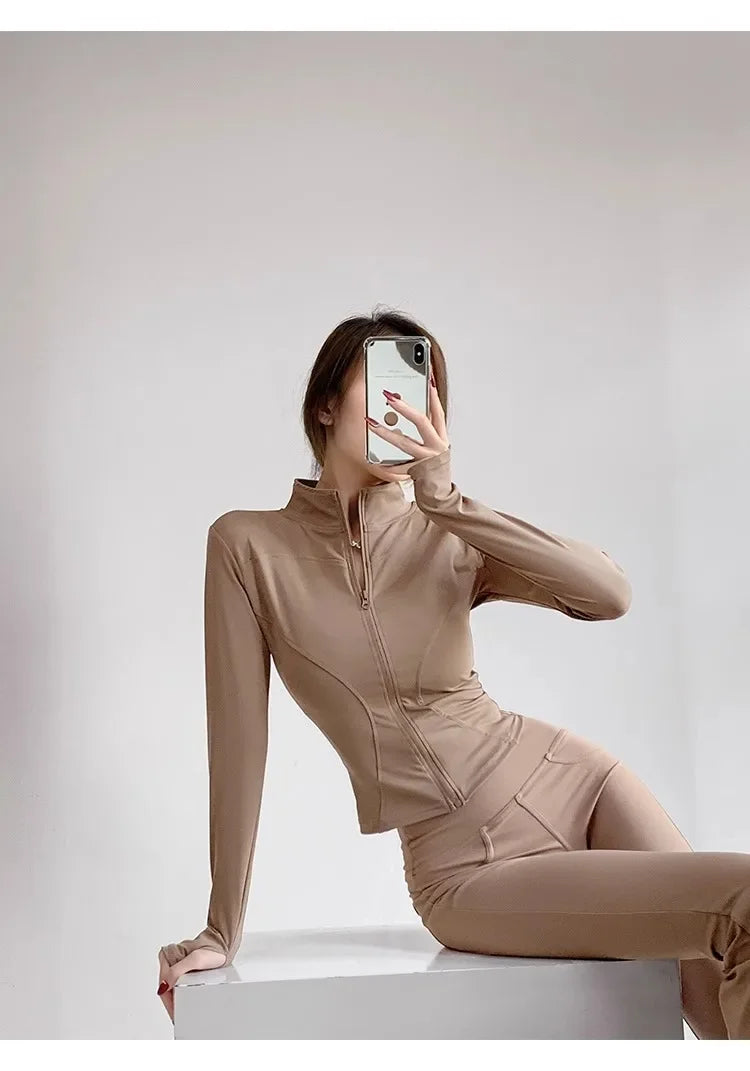 S-3XL Sun Quick Drying Sports Coat Women's Tight Top Yoga Jacket Long Sleeve Zipper Jacket Running Fitness Women's Jacket
